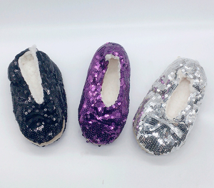 Womens Ballerina Sequin Bling winter plush House indoor antislip Slippers shoes With Grippers