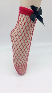 Lace Fishnet Socks Girls Vintage Red Net Fishnet Bow Short Shoes Socks Lace Fishnet Socks